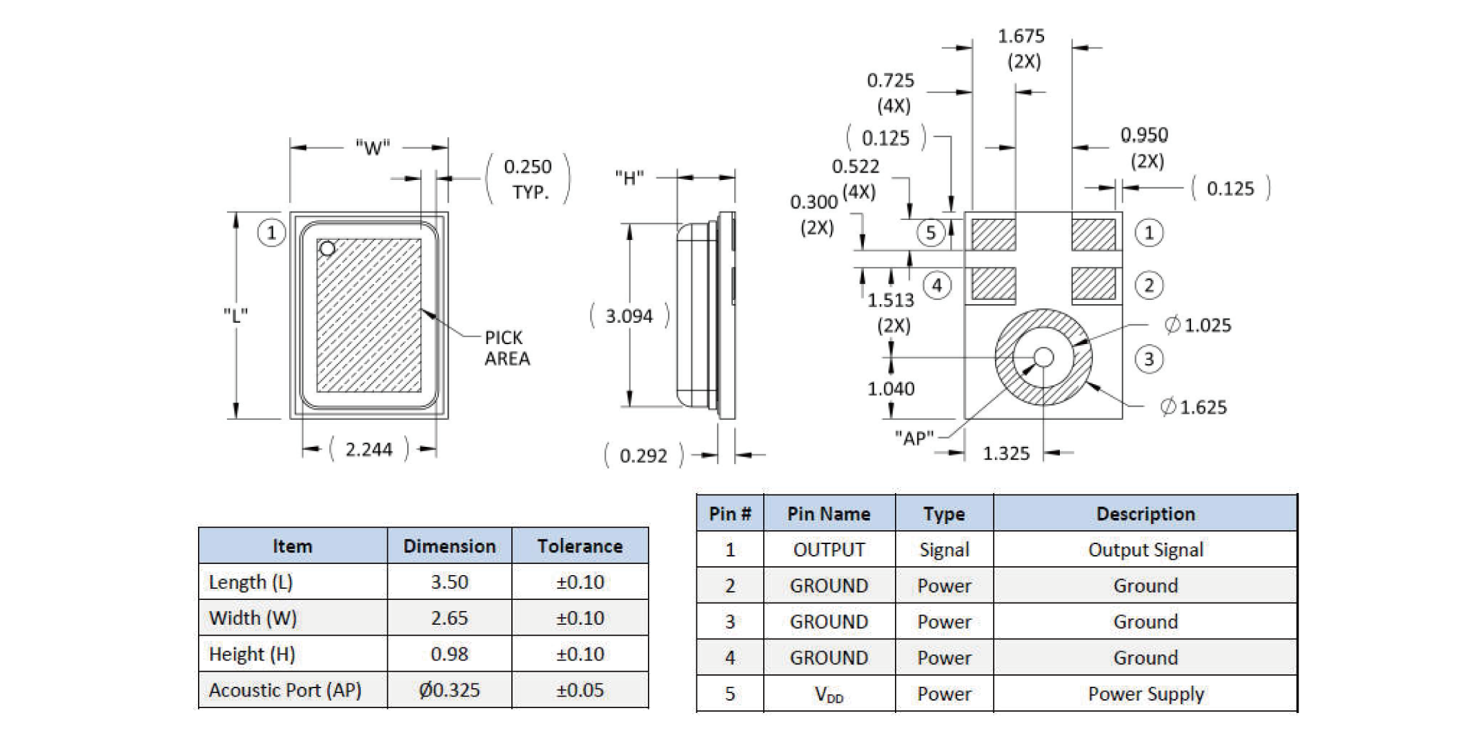 CMM3526AL-098H62S381 Mechanical Drawing